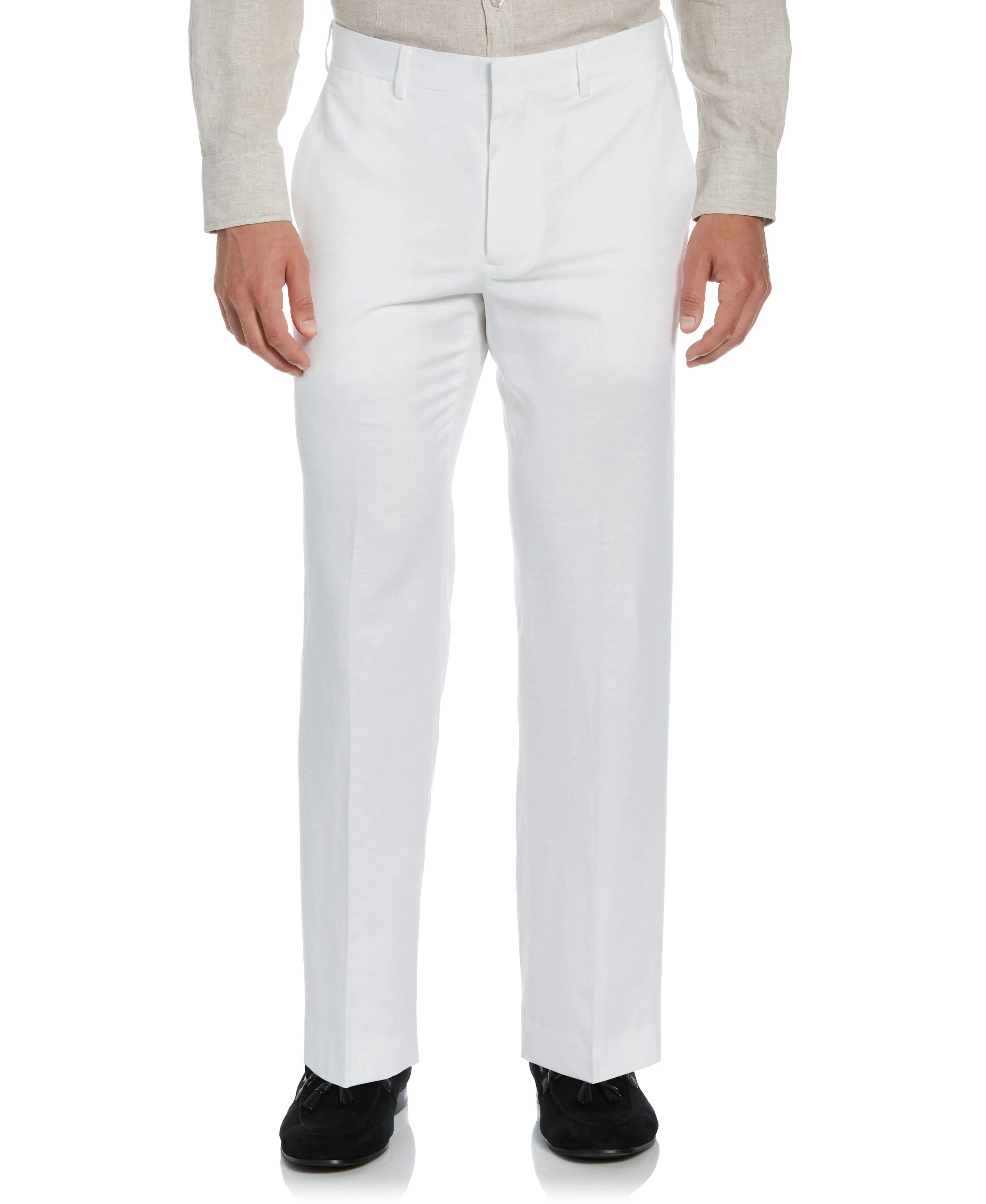 Linen-Blend Flat Front Pant - White