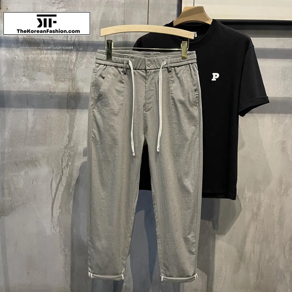 Linen Elastic Waist Casual Pants