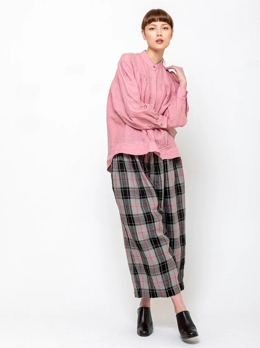 Linen Tartan Pants - Grey