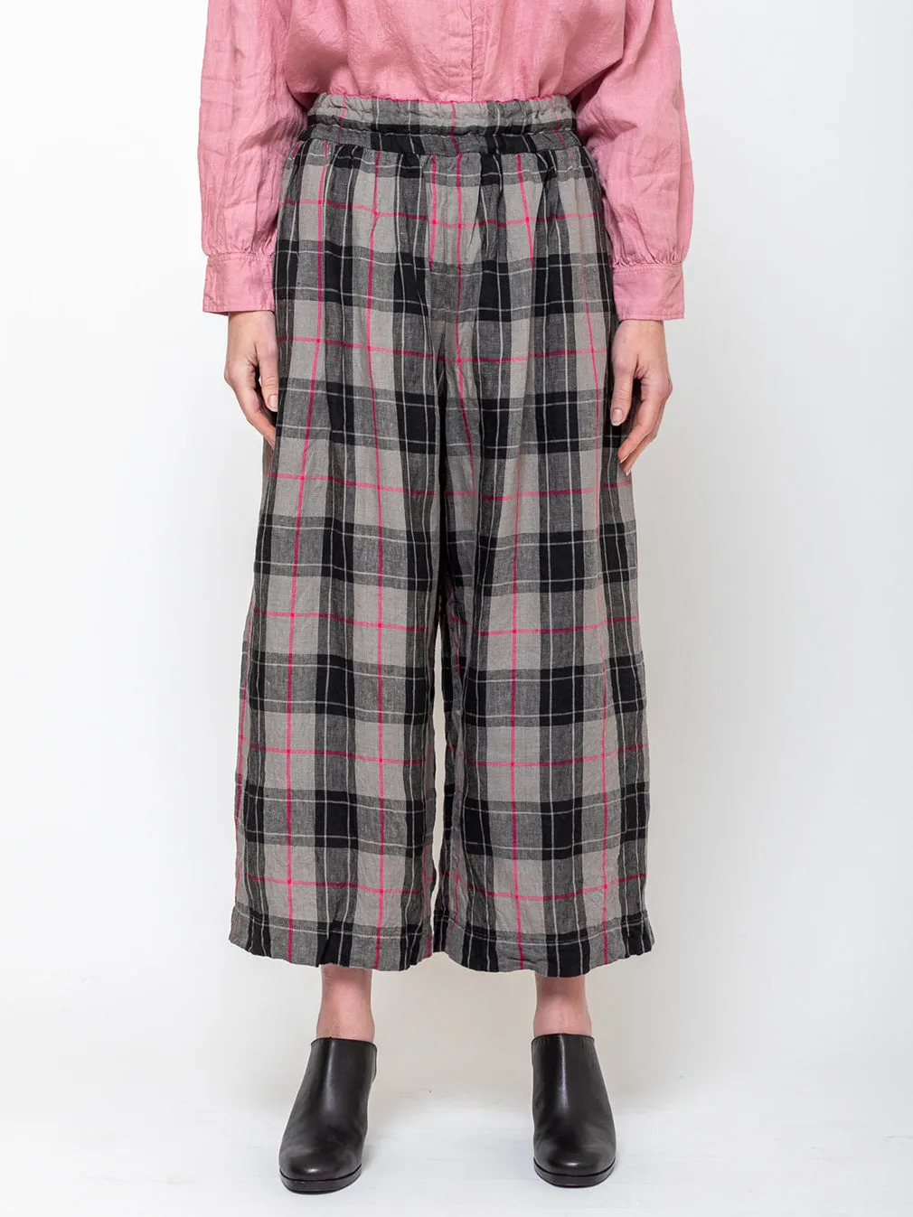 Linen Tartan Pants - Grey
