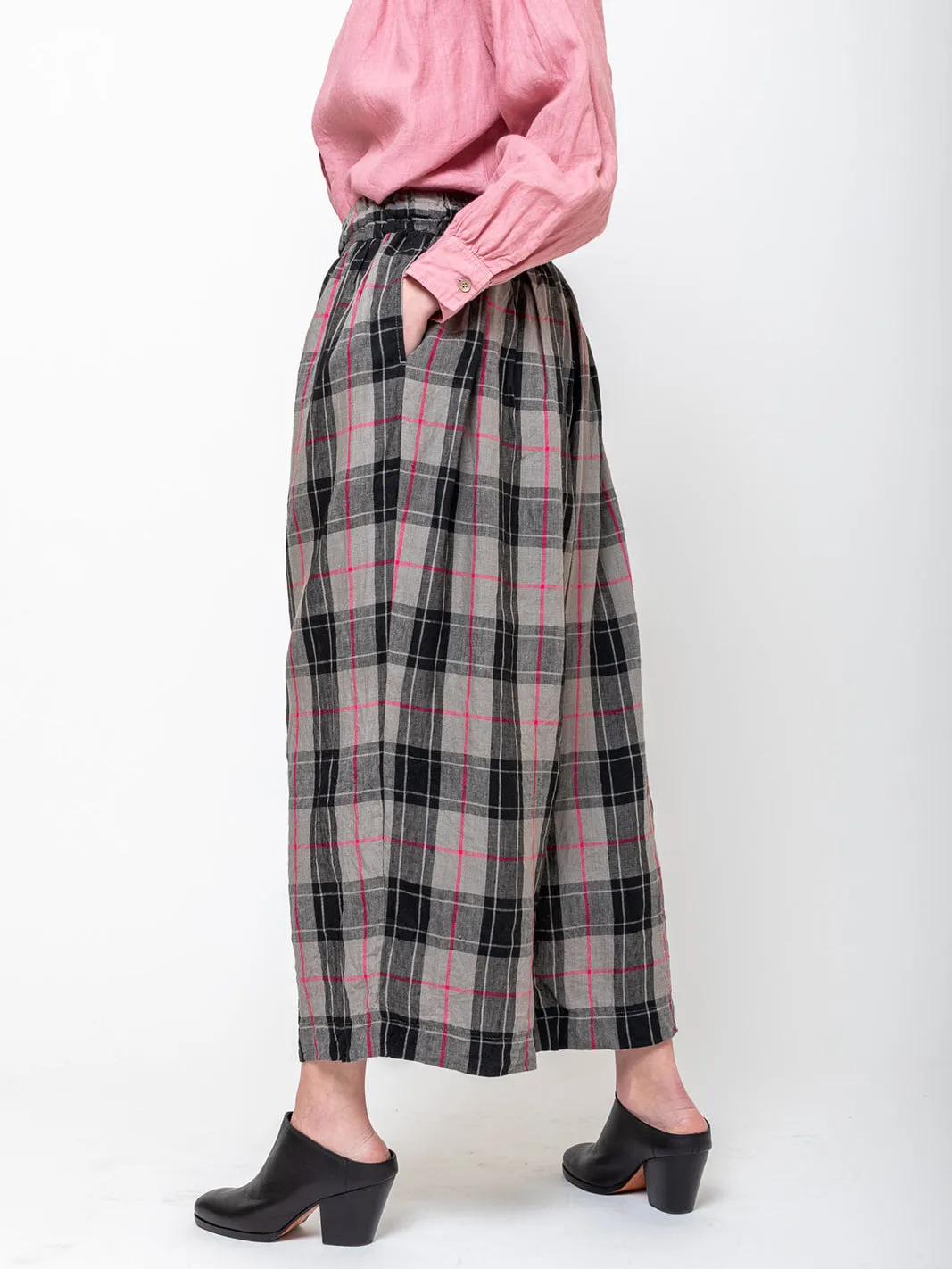 Linen Tartan Pants - Grey