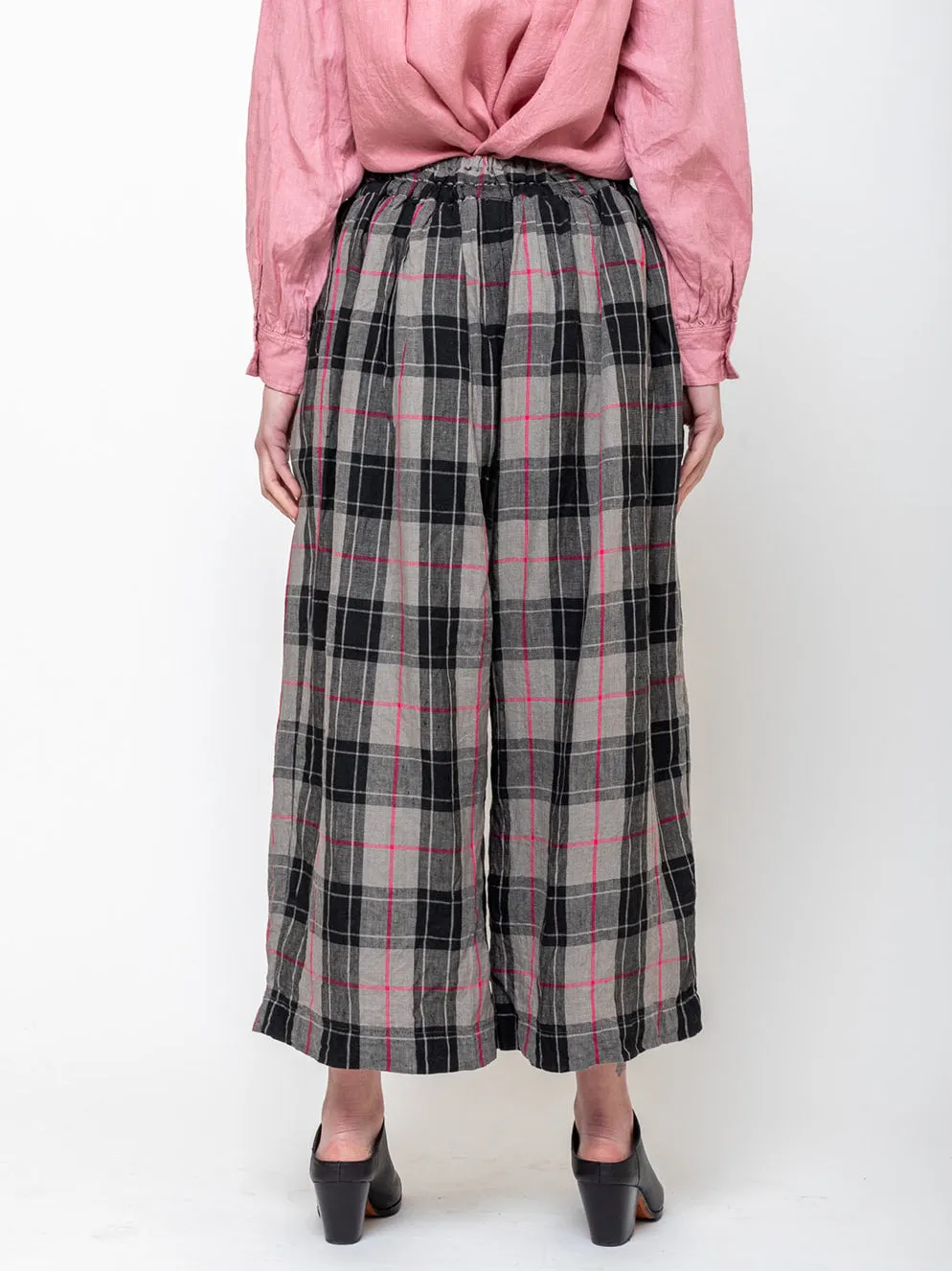 Linen Tartan Pants - Grey