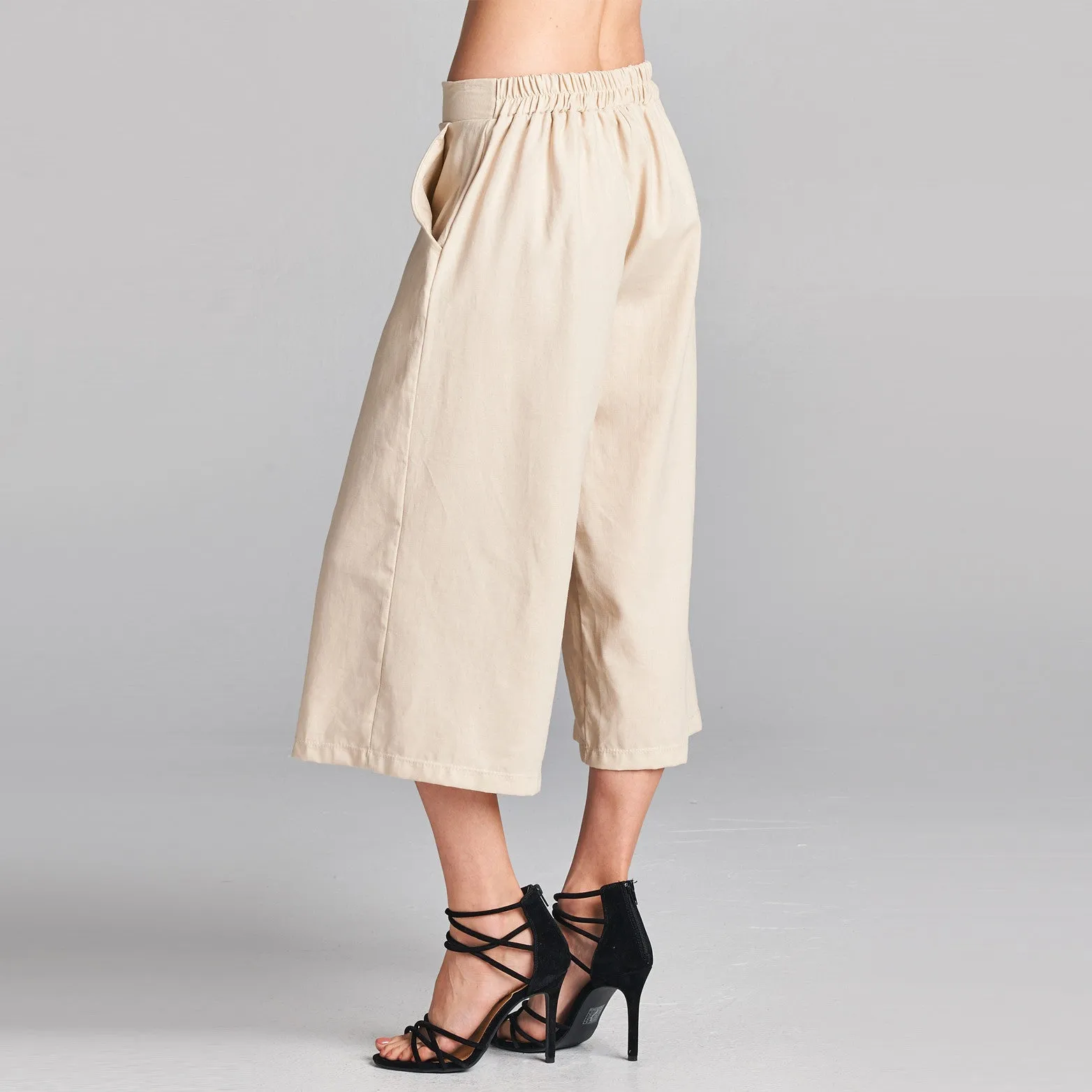 Linen Wide Leg Culottes with Pockets