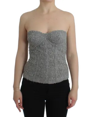 Lingerie Gray Corset Bustier Top Floral Lace