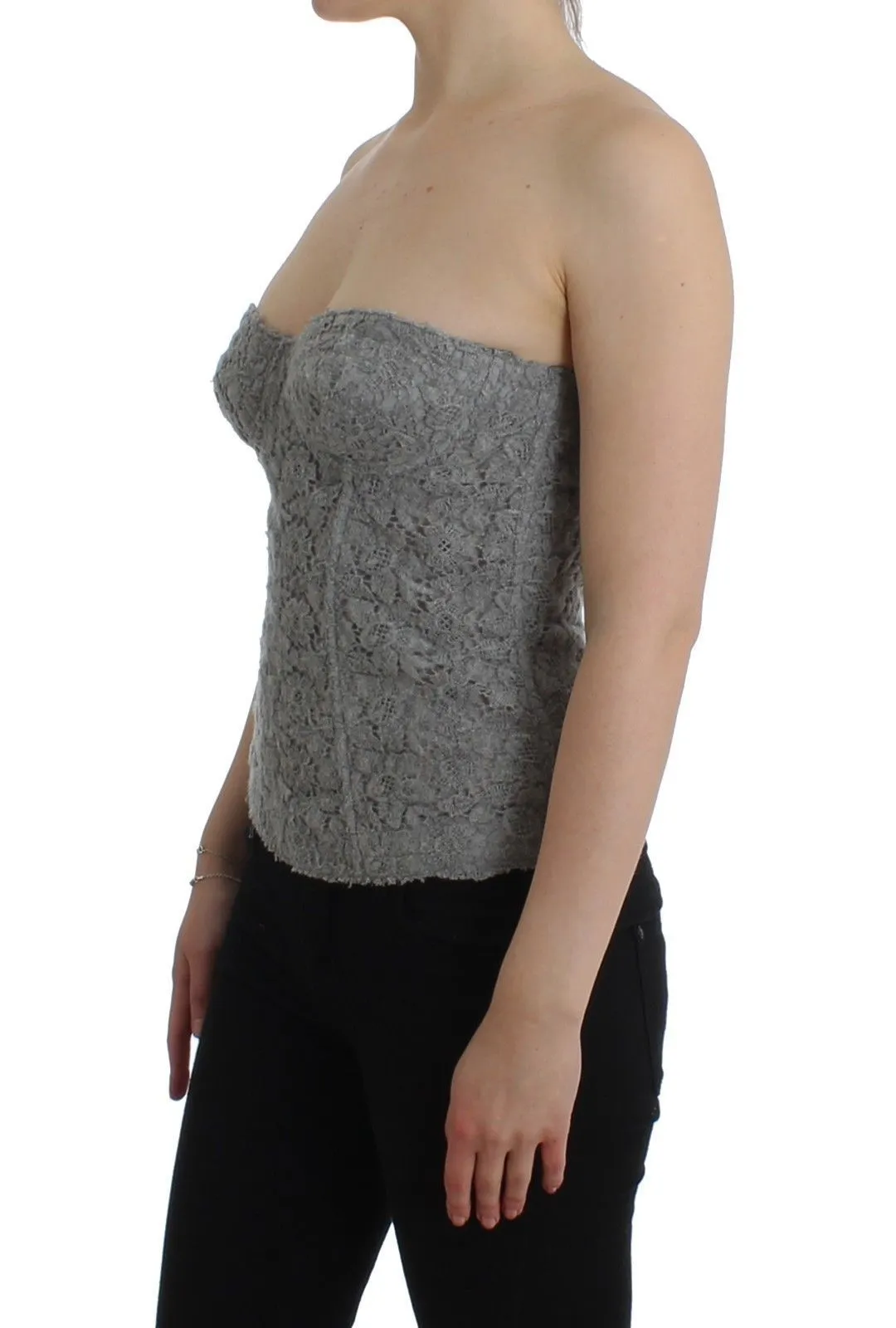 Lingerie Gray Corset Bustier Top Floral Lace