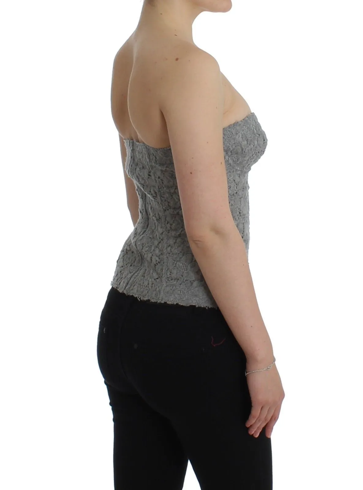 Lingerie Gray Corset Bustier Top Floral Lace