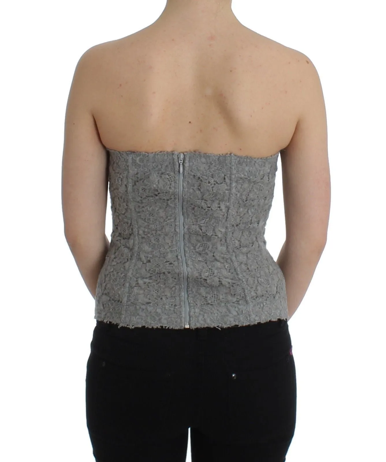 Lingerie Gray Corset Bustier Top Floral Lace