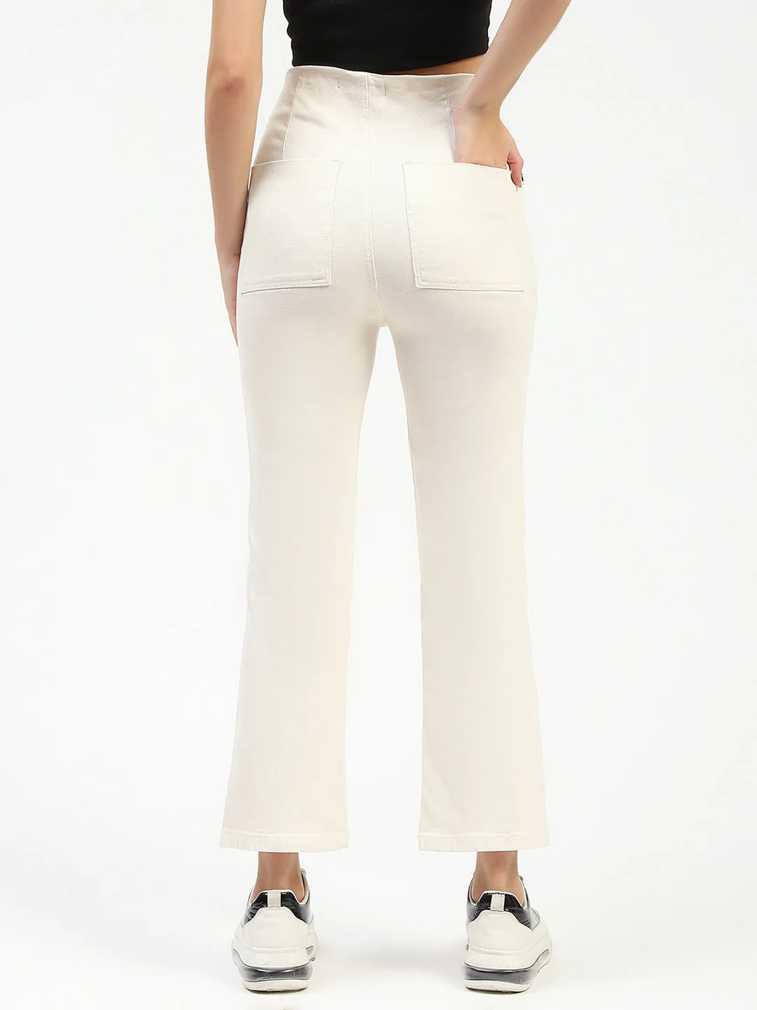 Madame Cotton Button Detailed Ivory Flared Denim