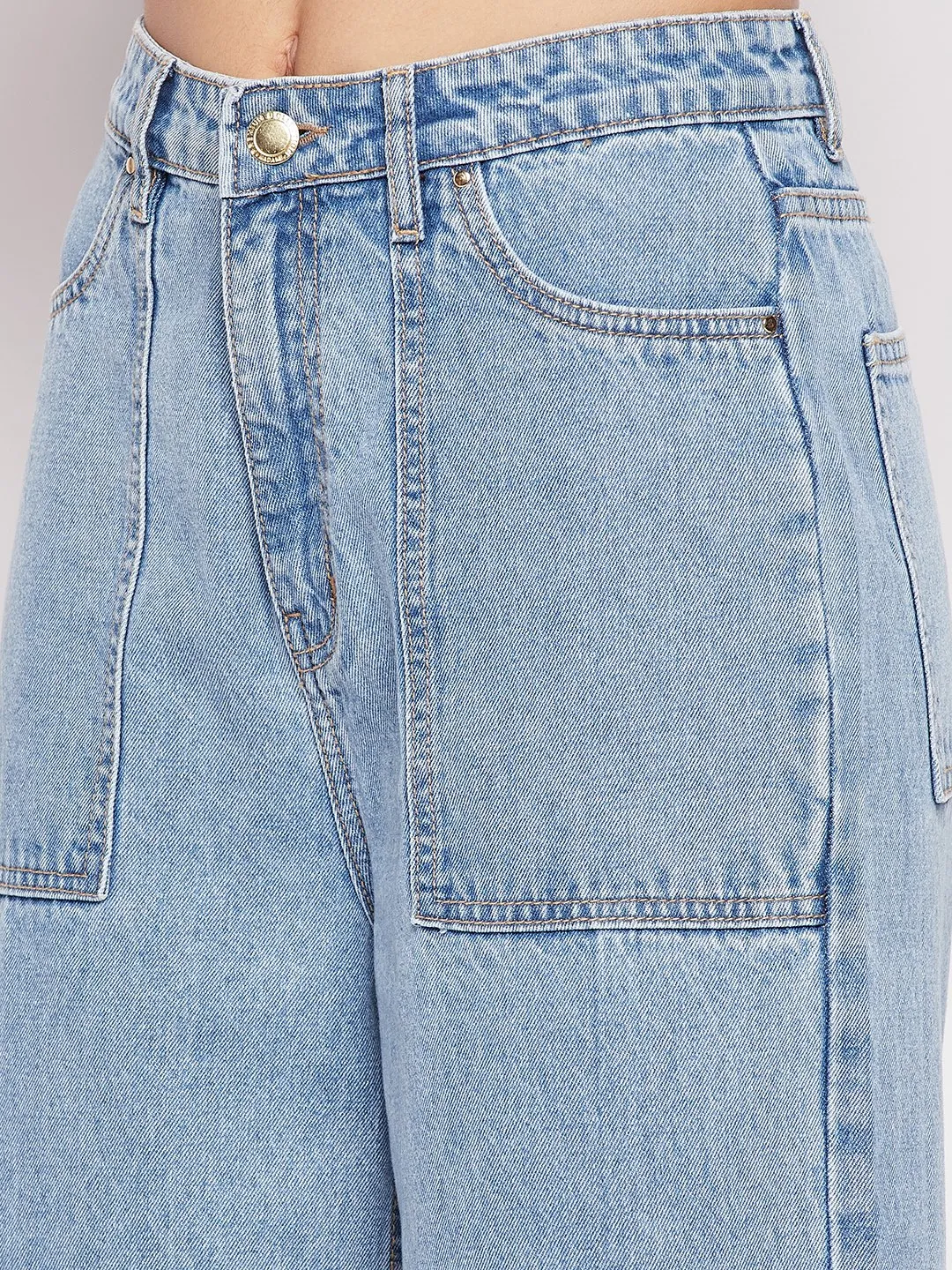 Madame Madame Oversized Pocket Slit Wide Leg Blue Denim