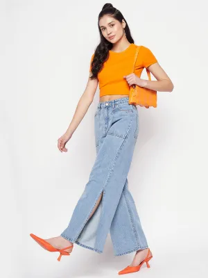 Madame Madame Oversized Pocket Slit Wide Leg Blue Denim