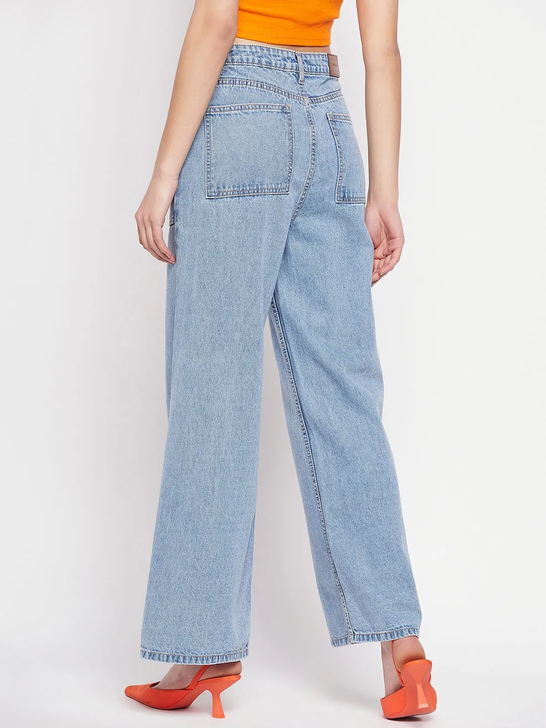 Madame Madame Oversized Pocket Slit Wide Leg Blue Denim