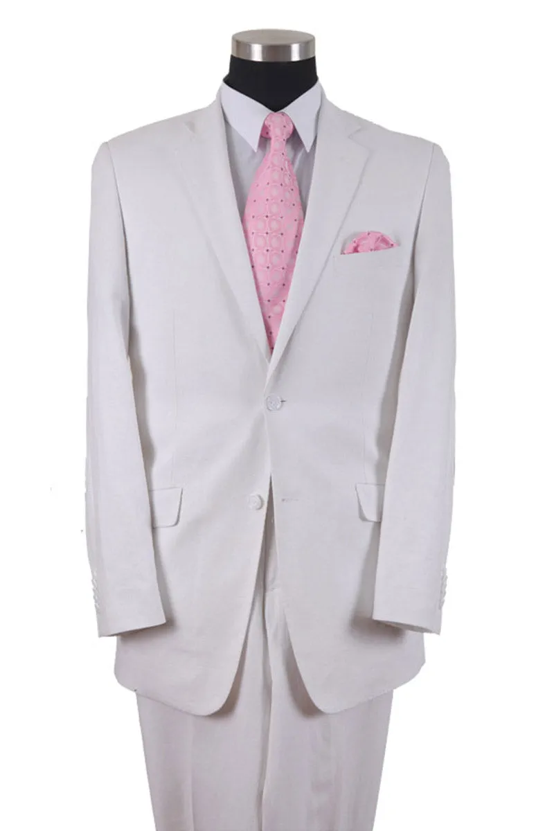 Mens 2 Button 100% White Linen Suit