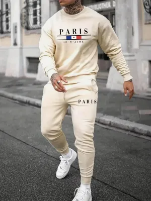 Men's Paris 3D Print Long-Sleeve Sports Set