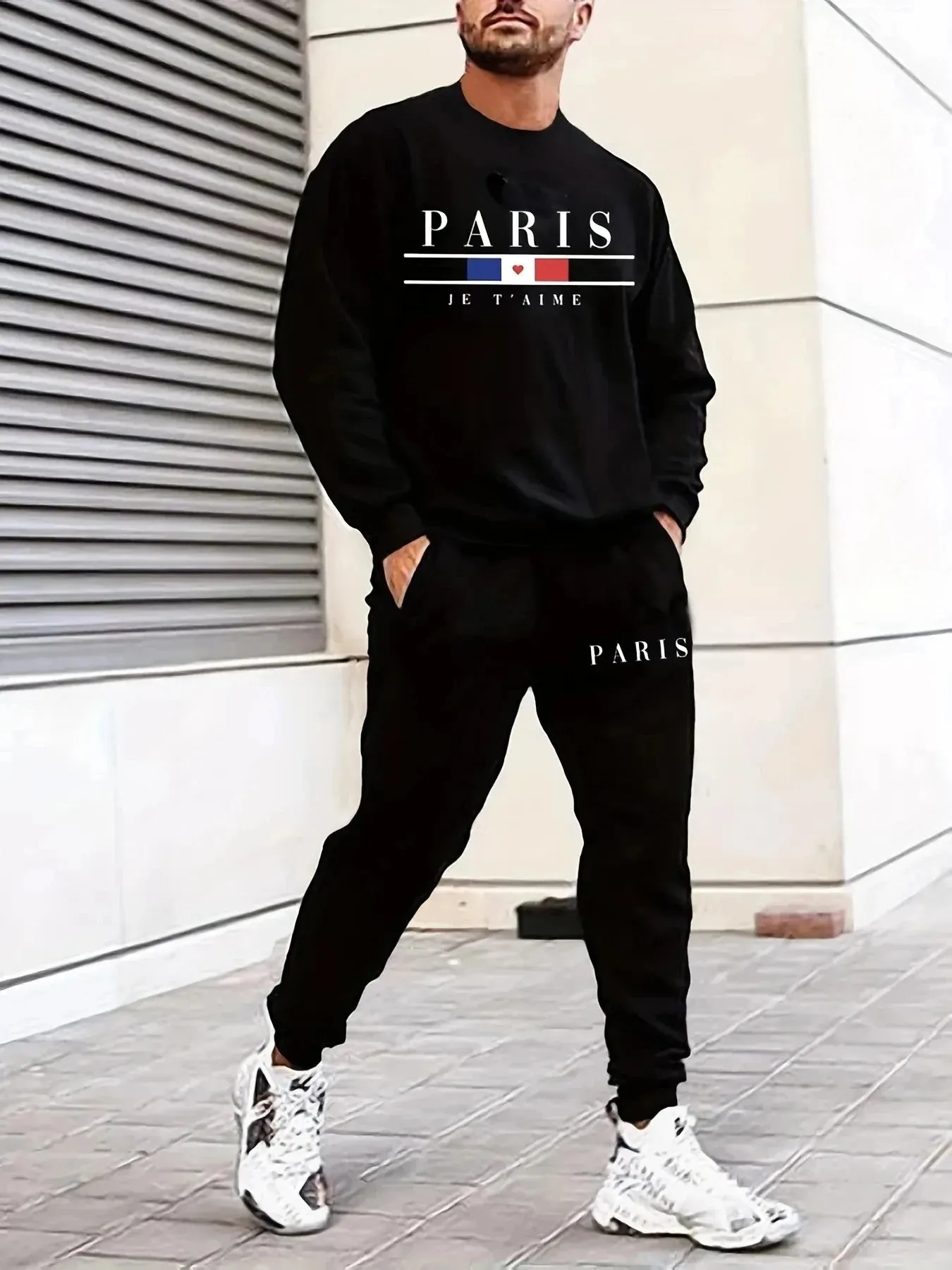 Men's Paris 3D Print Long-Sleeve Sports Set