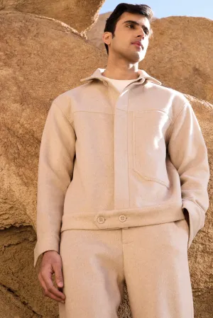 Merino Wool Blend Jacket w Oversized Pockets - Man & Merino Wool Blend Pants - Man (Oatmeal)