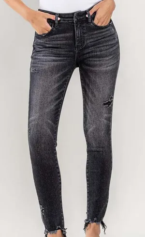 Mid Rise Raw Hem Denim