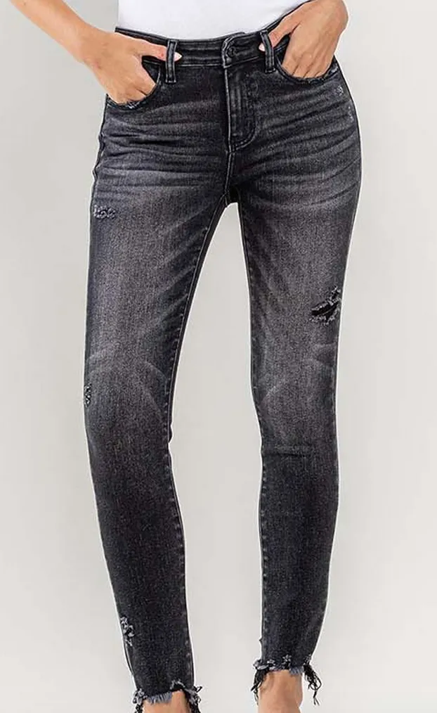 Mid Rise Raw Hem Denim