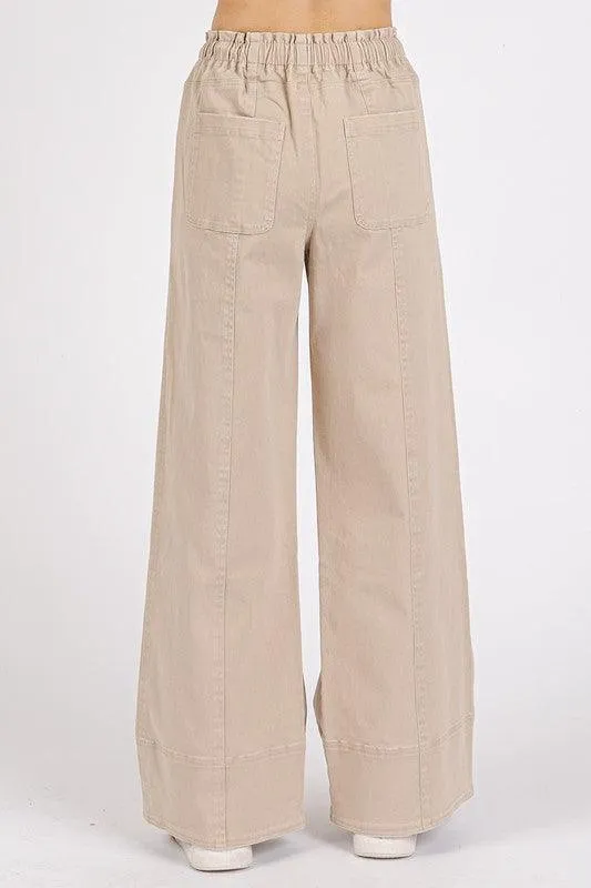 Mineral Wash Elastic Wide Leg Pants