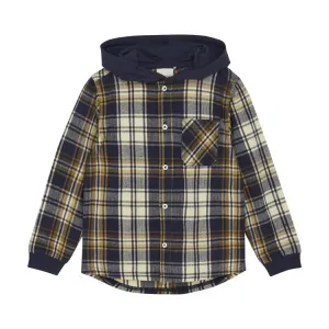 Minymo Boys Long Sleeve Flannel Plaid Hooded Shirt - Parisian Night