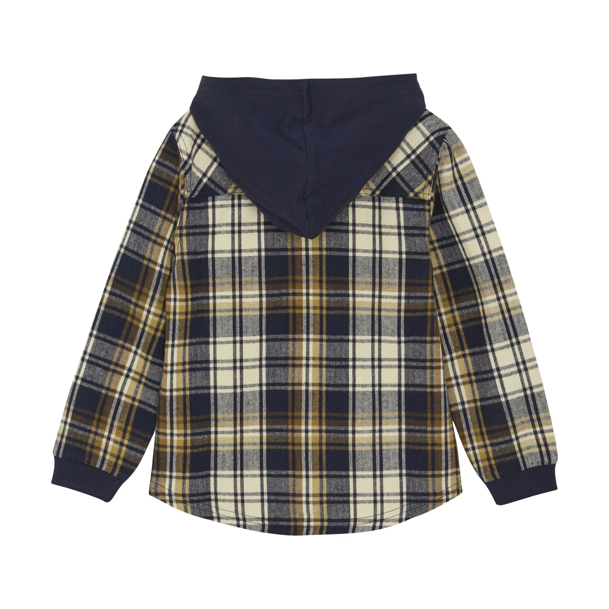 Minymo Boys Long Sleeve Flannel Plaid Hooded Shirt - Parisian Night