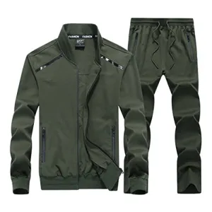 Modern Fantasy Men's Athletic Tracksuit Bomber/Hoodie Jackets & Pants Set Jogging Sweatsuit Big ArmyGreen 2XL