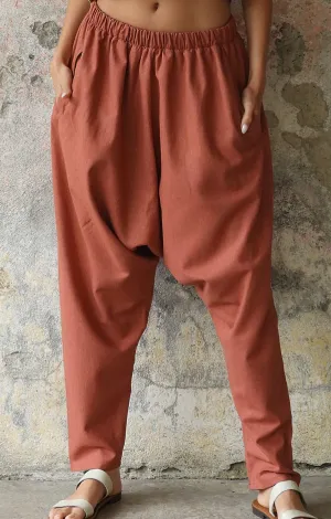 MOON Gender Neutral Linen Blend Harem Pants (Terra Cotta, Almond Green)