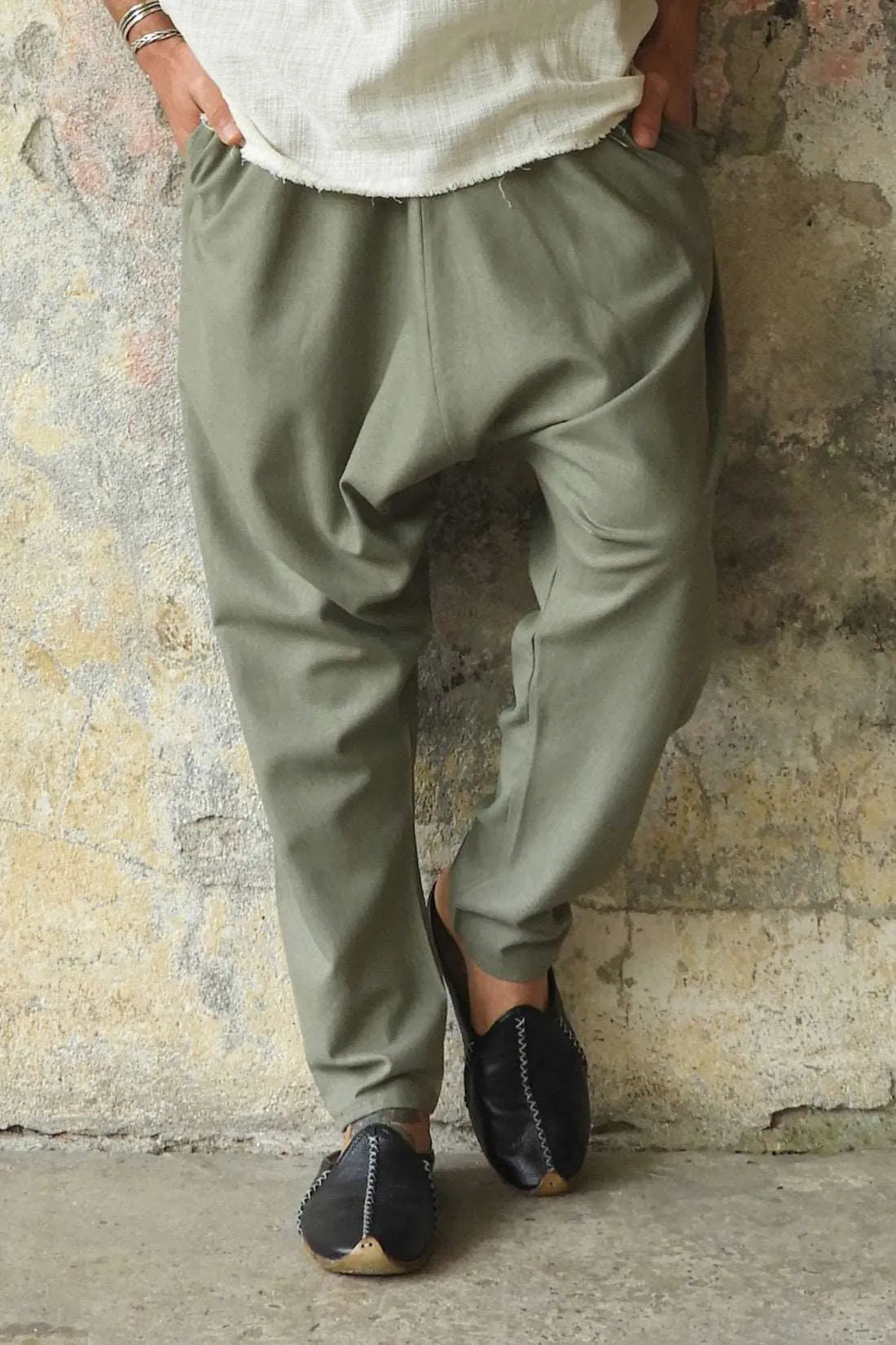 MOON Gender Neutral Linen Blend Harem Pants (Terra Cotta, Almond Green)