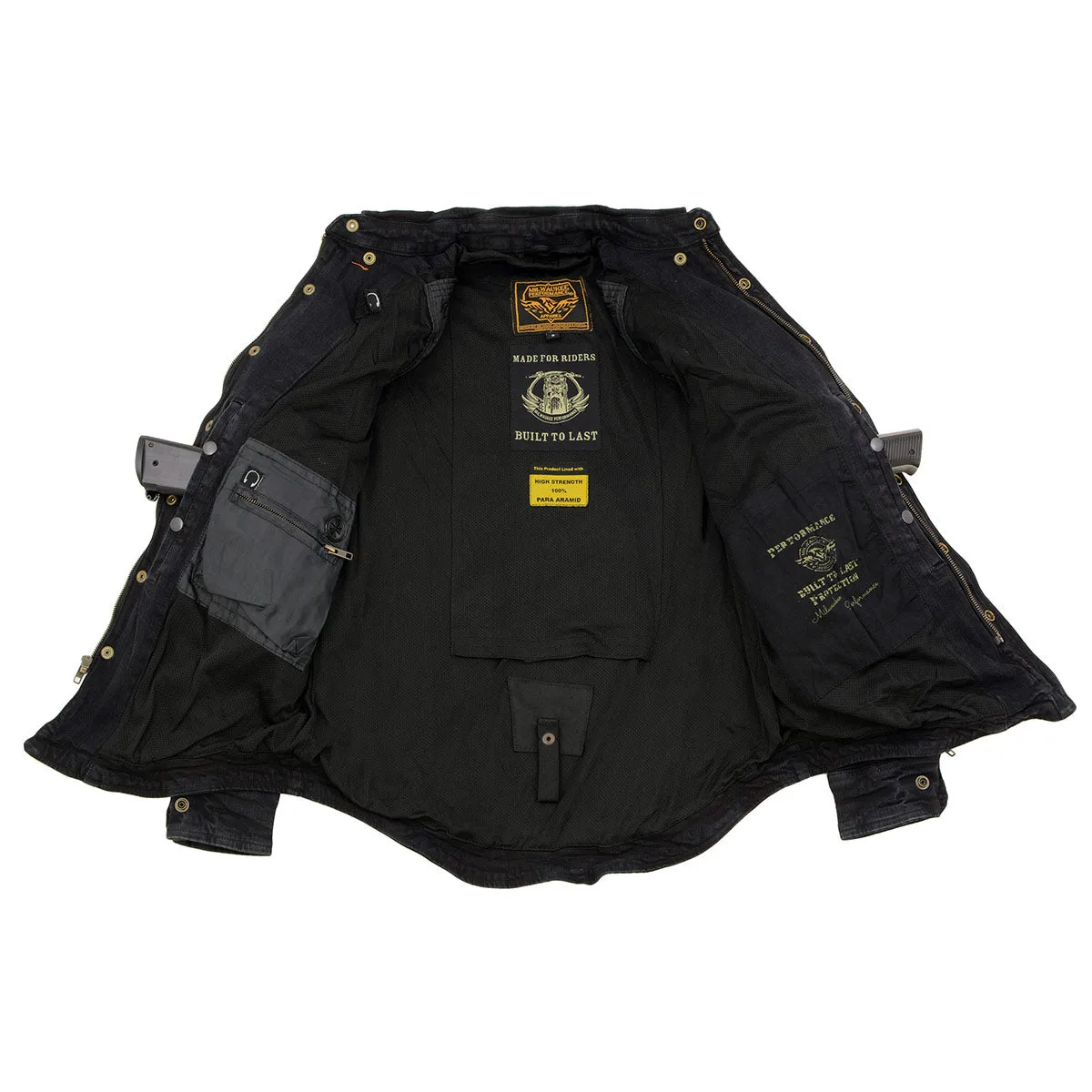 MPM1620 Men's Black Flannel Biker Shirt with CE Approved Armor - Reinforced w/ Aramid Fibers