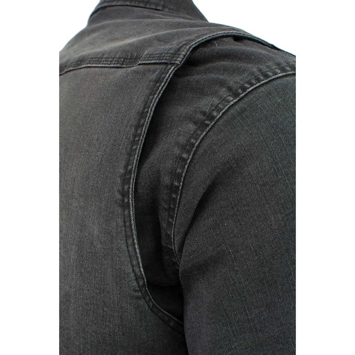 MPM1620 Men's Black Flannel Biker Shirt with CE Approved Armor - Reinforced w/ Aramid Fibers