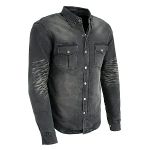 MPM1620 Men's Black Flannel Biker Shirt with CE Approved Armor - Reinforced w/ Aramid Fibers