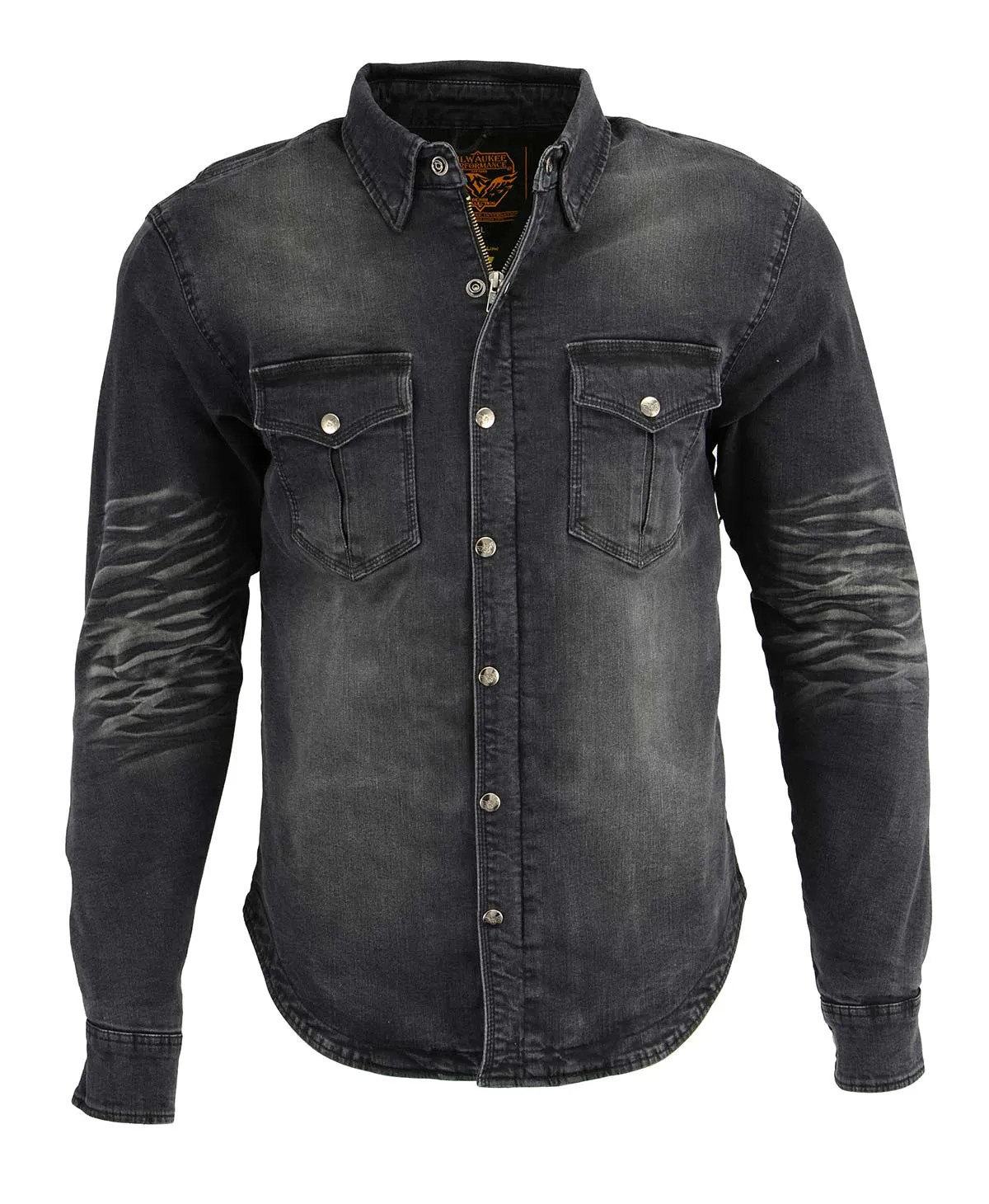 MPM1620 Men's Black Flannel Biker Shirt with CE Approved Armor - Reinforced w/ Aramid Fibers