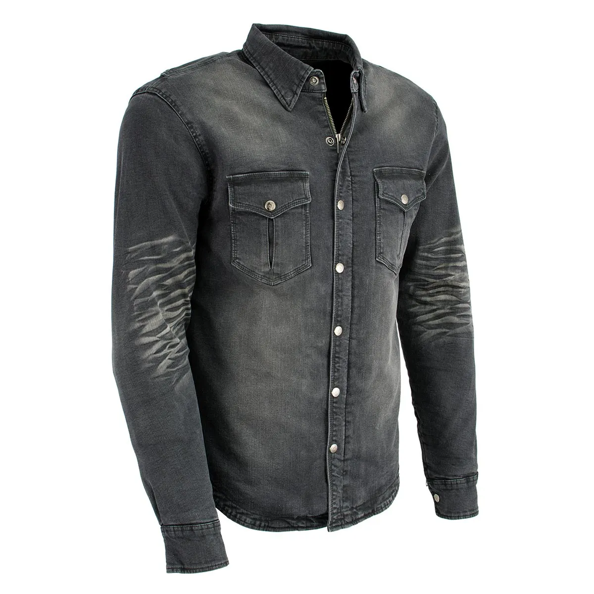 MPM1620 Men's Black Flannel Biker Shirt with CE Approved Armor - Reinforced w/ Aramid Fibers