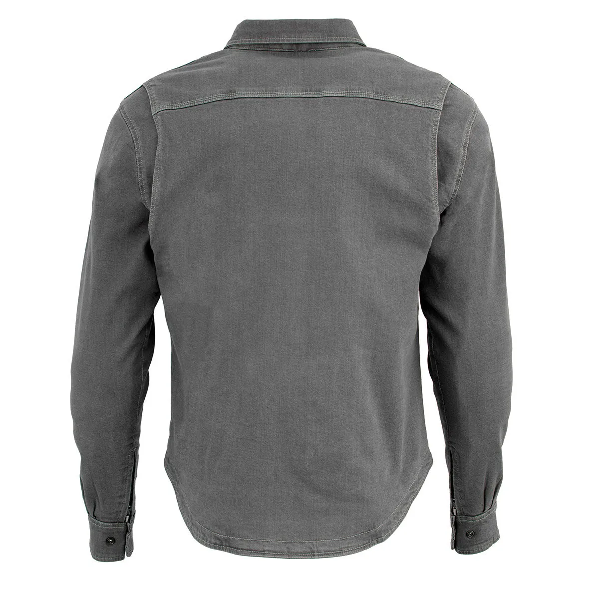 MPM1621 Men's Grey Flannel Biker Shirt with CE Approved Armor - Reinforced w/ Aramid Fibers