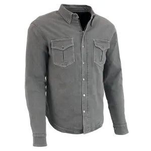 MPM1621 Men's Grey Flannel Biker Shirt with CE Approved Armor - Reinforced w/ Aramid Fibers