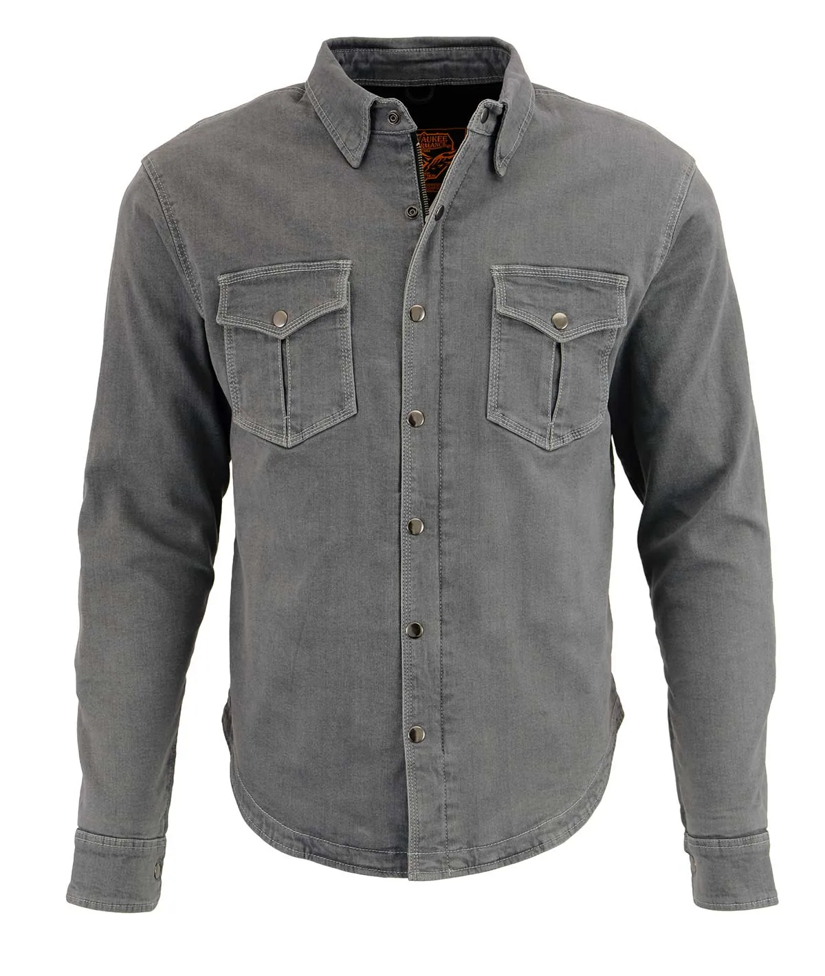 MPM1621 Men's Grey Flannel Biker Shirt with CE Approved Armor - Reinforced w/ Aramid Fibers