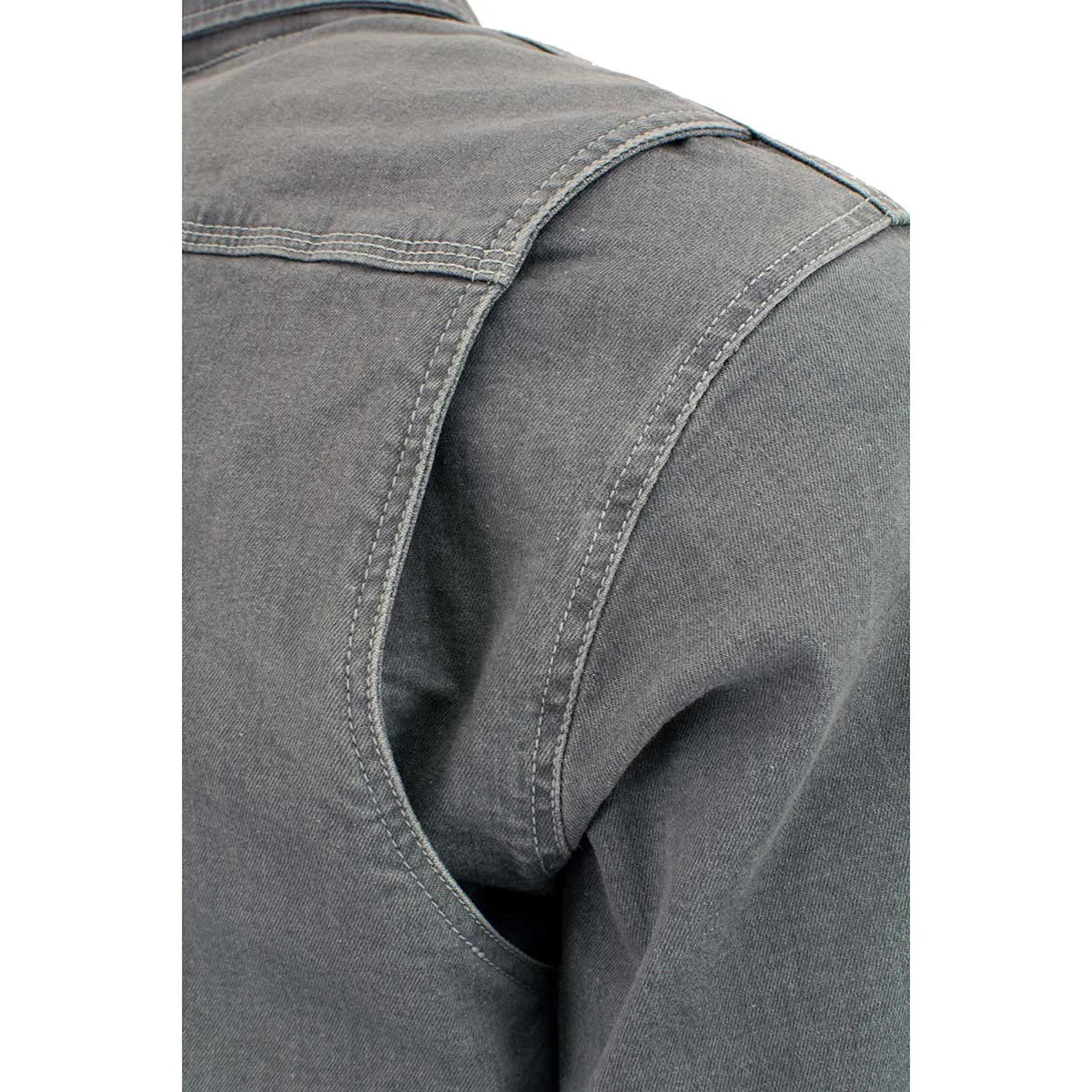 MPM1621 Men's Grey Flannel Biker Shirt with CE Approved Armor - Reinforced w/ Aramid Fibers