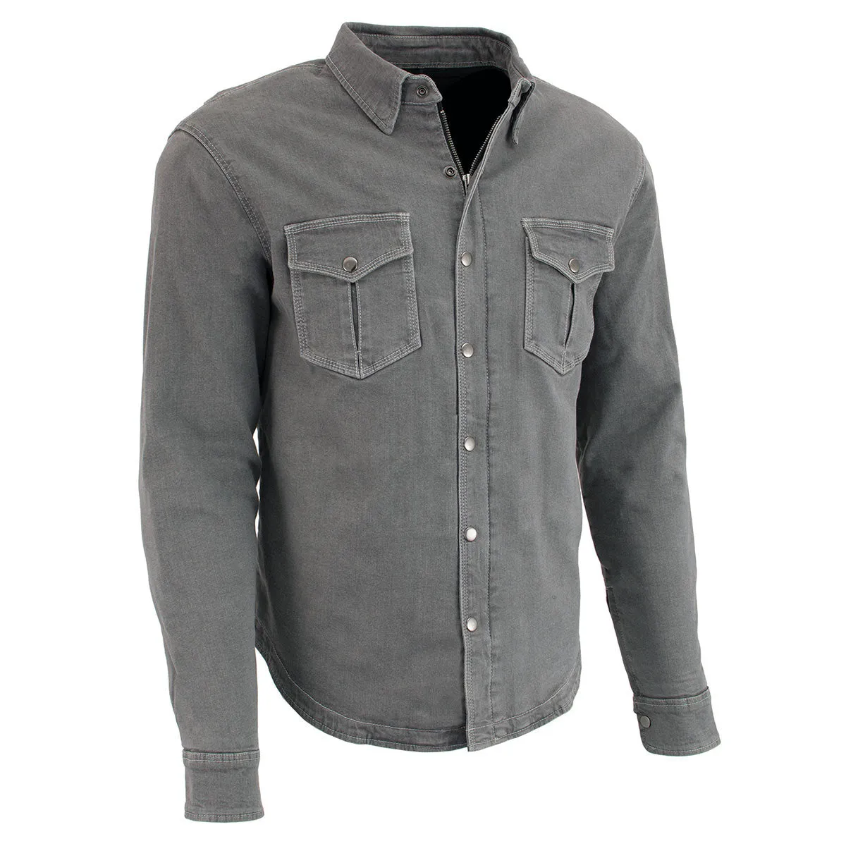 MPM1621 Men's Grey Flannel Biker Shirt with CE Approved Armor - Reinforced w/ Aramid Fibers