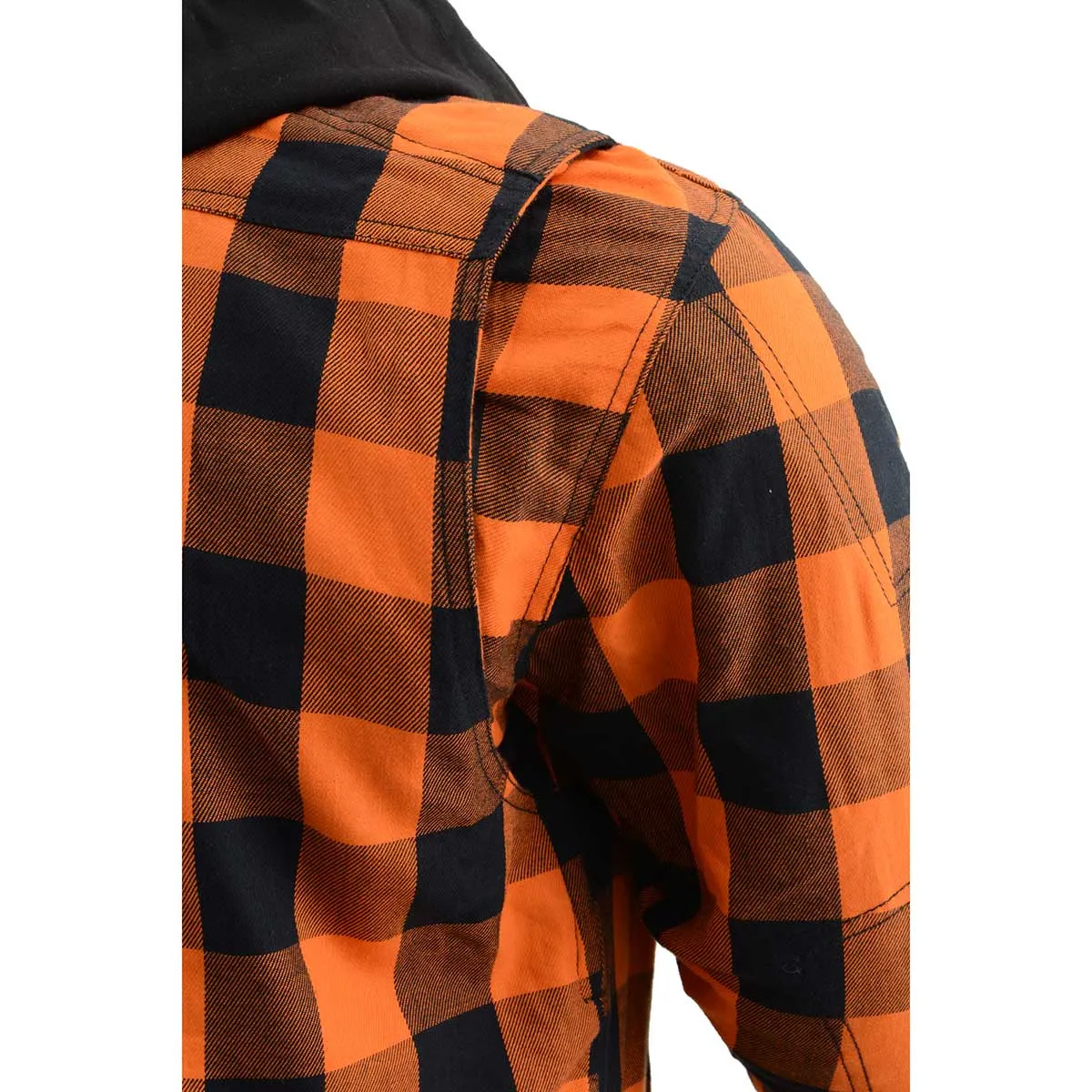 MPM1642 Men's Plaid Hooded Flannel Biker Shirt with CE Approved Armor - Reinforced w/ Aramid Fibers