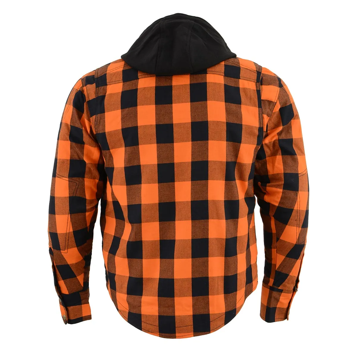MPM1642 Men's Plaid Hooded Flannel Biker Shirt with CE Approved Armor - Reinforced w/ Aramid Fibers