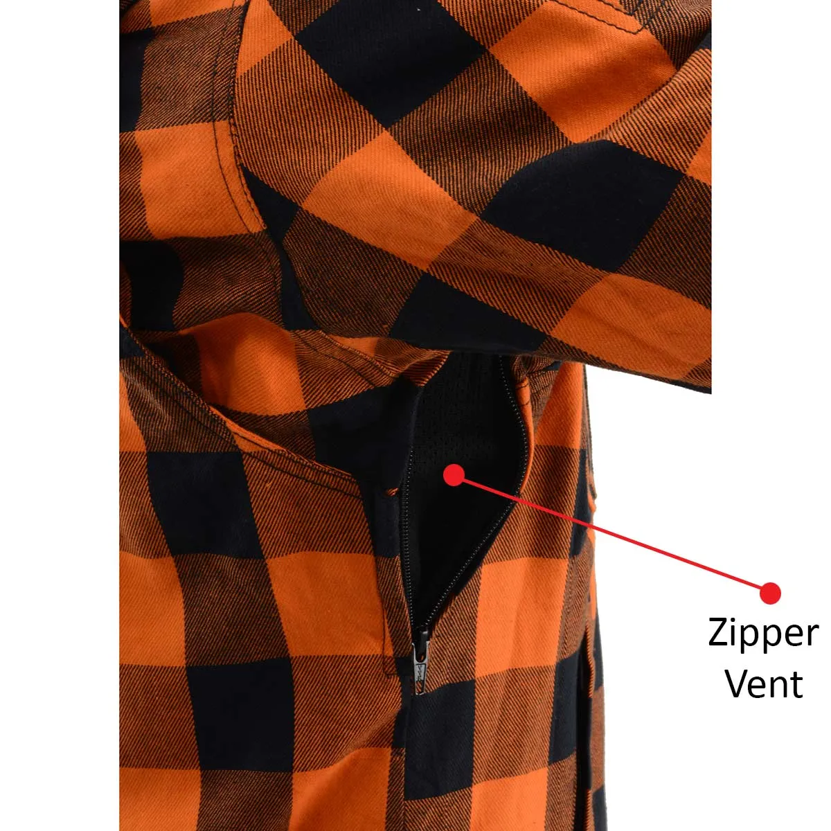 MPM1642 Men's Plaid Hooded Flannel Biker Shirt with CE Approved Armor - Reinforced w/ Aramid Fibers