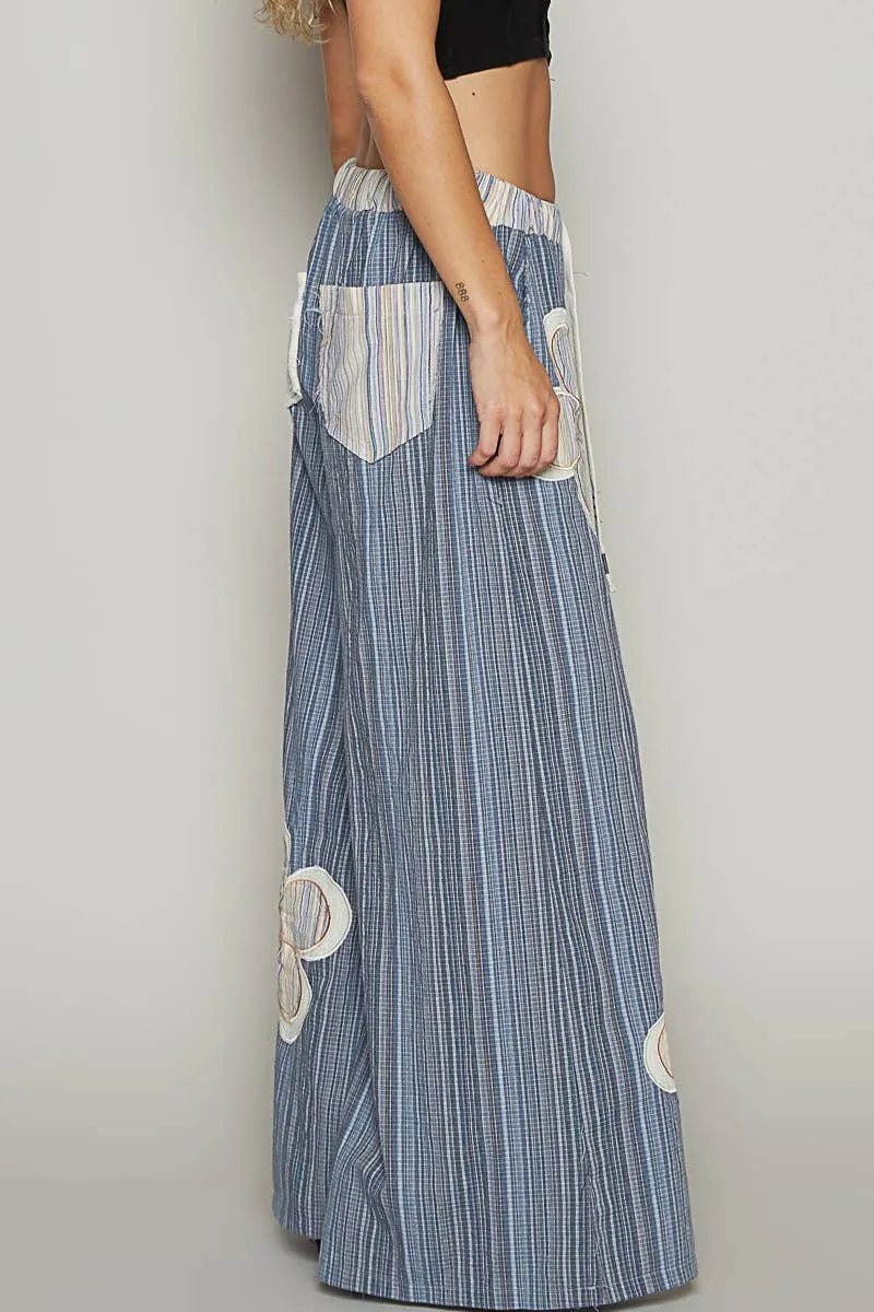 Navy Multi Vintage washing outseam woven wide POL Pants