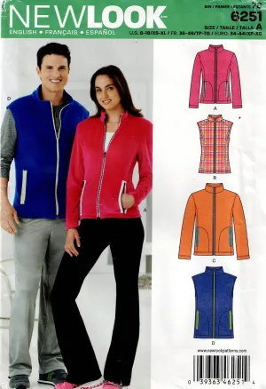 New Look 6251 Mens Womens UNISEX Stretch Zip Front Jackets & Vests Out Of Print Sewing Pattern Size 8 - 18 UNCUT Factory Folded