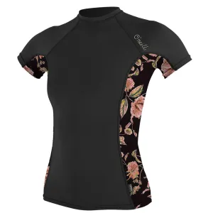 O'Neill Womens Side Print Short Sleeved Rash Guard  - Black/Flo