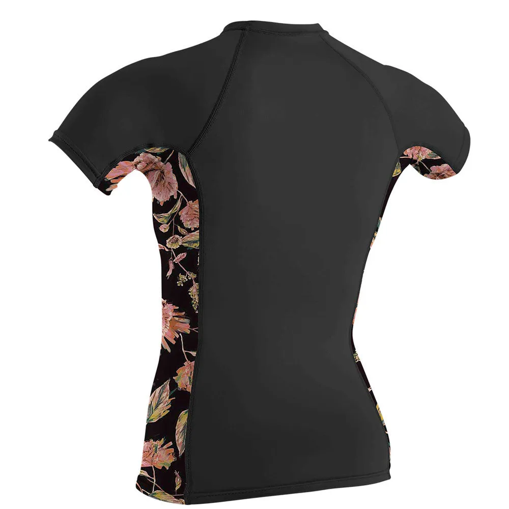 O'Neill Womens Side Print Short Sleeved Rash Guard  - Black/Flo