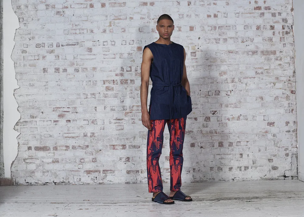 ORANGE CULTURE: Navy Sleeveless Belted Vest