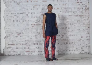 ORANGE CULTURE: Navy Sleeveless Belted Vest