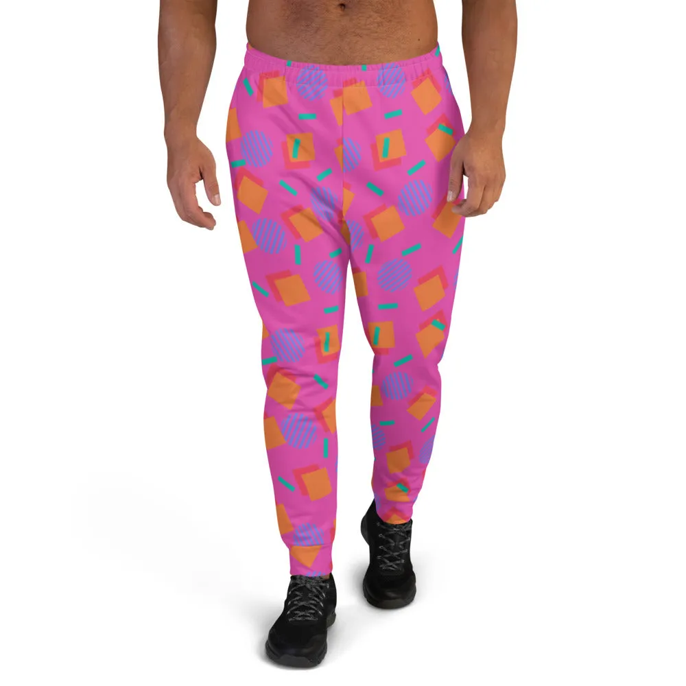 Patterned Men's Joggers | 80s Memphis Pink Cubic Circular