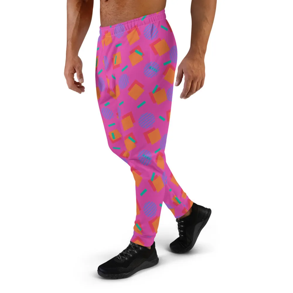 Patterned Men's Joggers | 80s Memphis Pink Cubic Circular