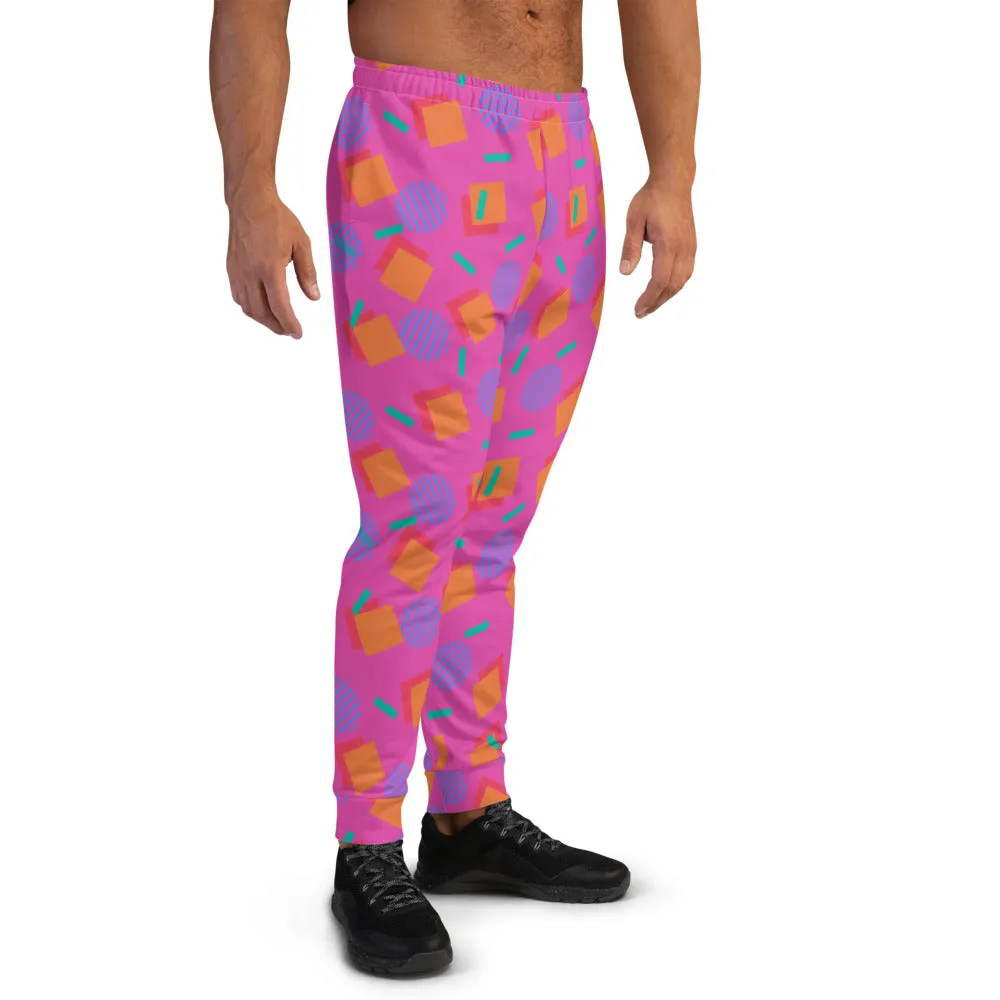 Patterned Men's Joggers | 80s Memphis Pink Cubic Circular