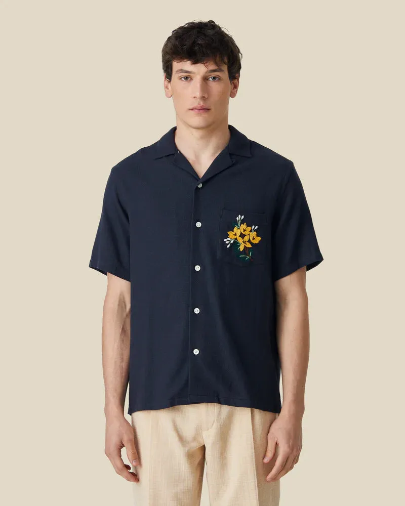 Pique Navy Flower Shirt
